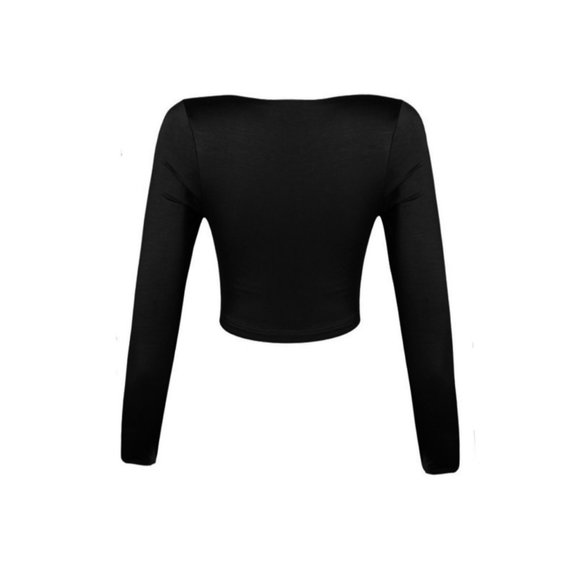Tresser Long Sleeve Keyhole Cutout Tie Crop Top Black Size Medium NWT - Picture 2 of 2